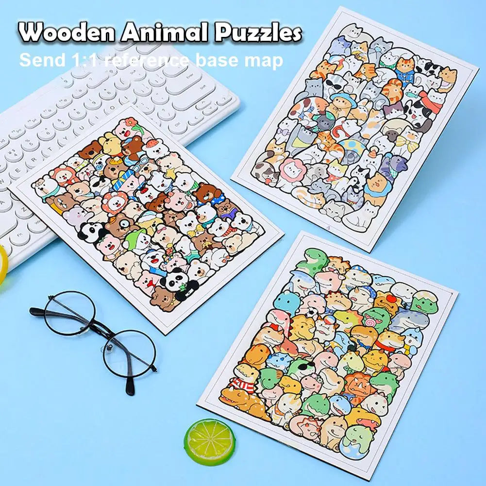 Houten Dierenpuzzel – Kitty, Teddy & Dino