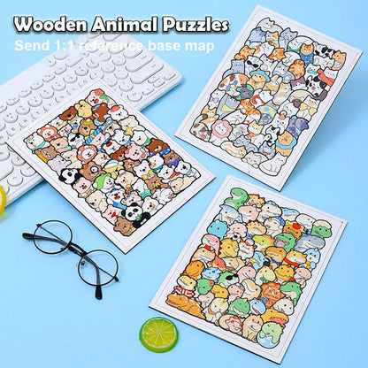 Houten Dierenpuzzel – Kitty, Teddy & Dino