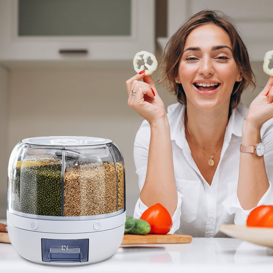 Draaibare Voorraadpot met 6 Vakken - Draai, Druk, Doseer